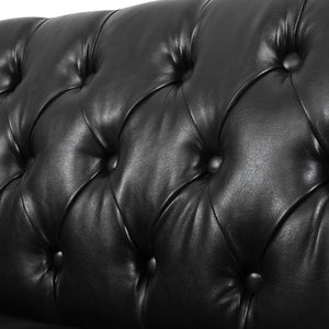 English Elm U-Style Chesterfield Sofa Button Tufted PU Leather Pine Frame Mid-Century 3 Seat Black N711P520275B