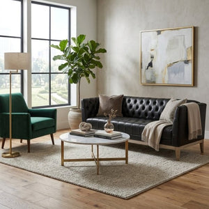 English Elm U-Style Chesterfield Sofa Button Tufted PU Leather Pine Frame Mid-Century 3 Seat Black N711P520275B
