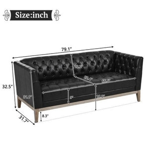 English Elm U-Style Chesterfield Sofa Button Tufted PU Leather Pine Frame Mid-Century 3 Seat Black N711P520275B