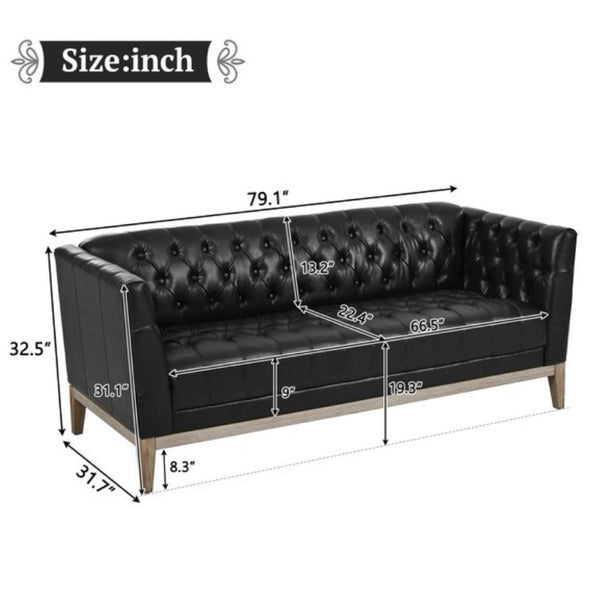 English Elm U-Style Chesterfield Sofa Button Tufted PU Leather Pine Frame Mid-Century 3 Seat Black N711P520275B