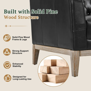 English Elm U-Style Chesterfield Sofa Button Tufted PU Leather Pine Frame Mid-Century 3 Seat Black N711P520275B