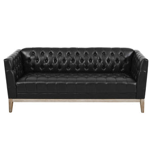 English Elm U-Style Chesterfield Sofa Button Tufted PU Leather Pine Frame Mid-Century 3 Seat Black N711P520275B
