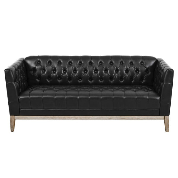 English Elm U-Style Chesterfield Sofa Button Tufted PU Leather Pine Frame Mid-Century 3 Seat Black N711P520275B
