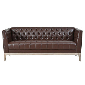 English Elm U-Style Chesterfield Sofa Button Tufted PU Leather Pine Frame Mid-Century 3 Seat Brown N711P520275D