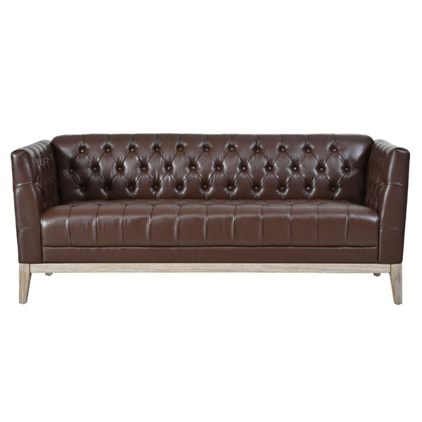 English Elm U-Style Chesterfield Sofa Button Tufted PU Leather Pine Frame Mid-Century 3 Seat Brown N711P520275D