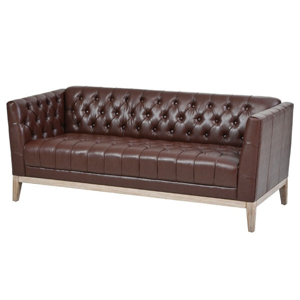 English Elm U-Style Chesterfield Sofa Button Tufted PU Leather Pine Frame Mid-Century 3 Seat Brown N711P520275D