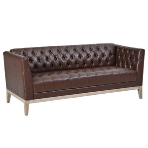 English Elm U-Style Chesterfield Sofa Button Tufted PU Leather Pine Frame Mid-Century 3 Seat Brown N711P520275D