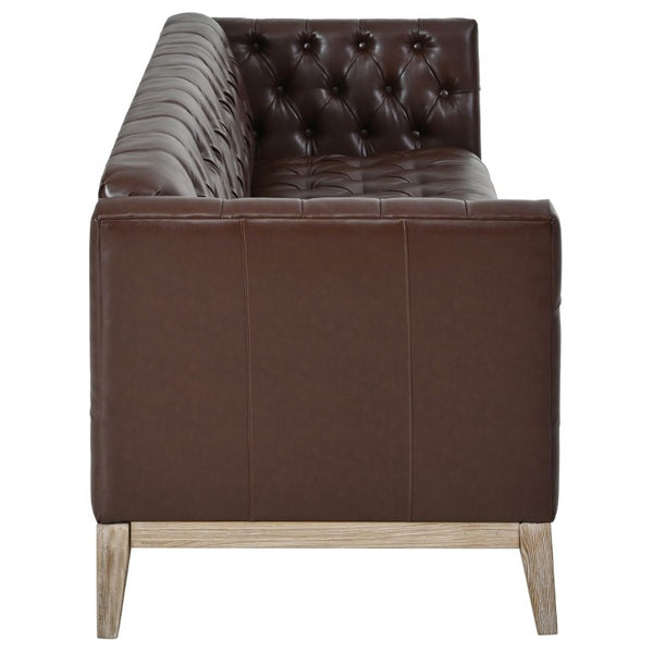 English Elm U-Style Chesterfield Sofa Button Tufted PU Leather Pine Frame Mid-Century 3 Seat Brown N711P520275D