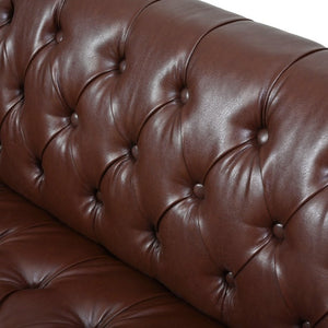 English Elm U-Style Chesterfield Sofa Button Tufted PU Leather Pine Frame Mid-Century 3 Seat Brown N711P520275D