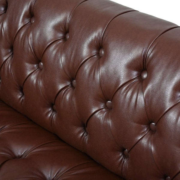 English Elm U-Style Chesterfield Sofa Button Tufted PU Leather Pine Frame Mid-Century 3 Seat Brown N711P520275D