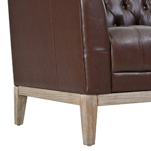 English Elm U-Style Chesterfield Sofa Button Tufted PU Leather Pine Frame Mid-Century 3 Seat Brown N711P520275D
