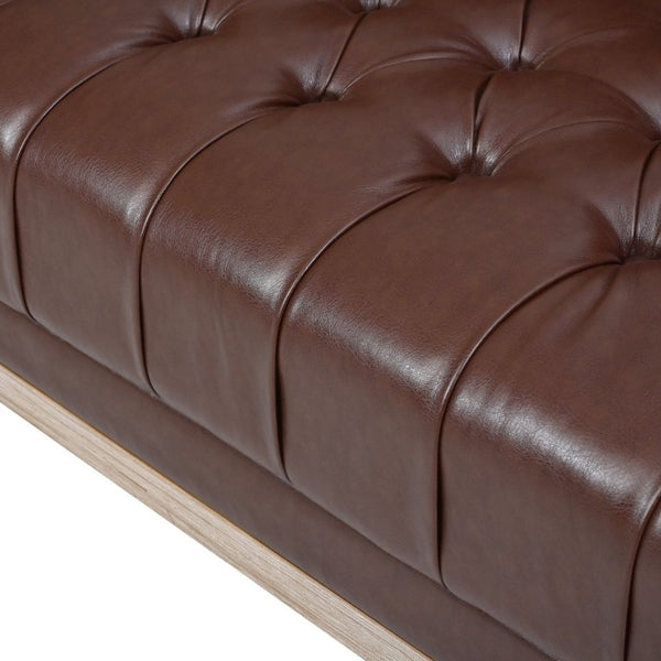 English Elm U-Style Chesterfield Sofa Button Tufted PU Leather Pine Frame Mid-Century 3 Seat Brown N711P520275D
