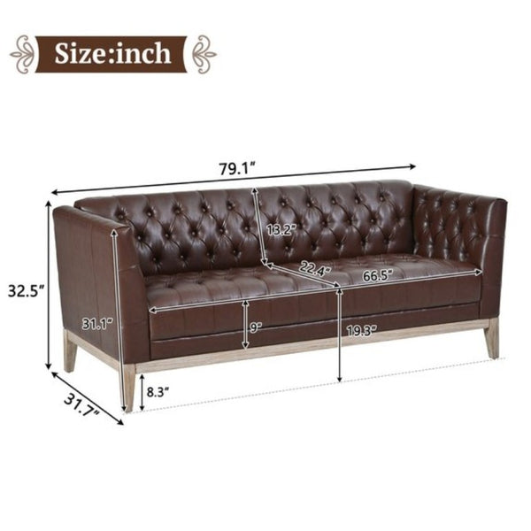 English Elm U-Style Chesterfield Sofa Button Tufted PU Leather Pine Frame Mid-Century 3 Seat Brown N711P520275D
