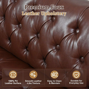 English Elm U-Style Chesterfield Sofa Button Tufted PU Leather Pine Frame Mid-Century 3 Seat Brown N711P520275D