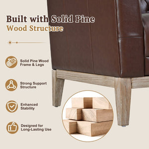 English Elm U-Style Chesterfield Sofa Button Tufted PU Leather Pine Frame Mid-Century 3 Seat Brown N711P520275D