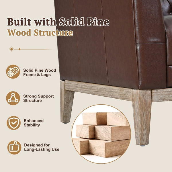 English Elm U-Style Chesterfield Sofa Button Tufted PU Leather Pine Frame Mid-Century 3 Seat Brown N711P520275D