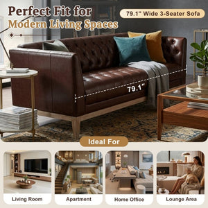 English Elm U-Style Chesterfield Sofa Button Tufted PU Leather Pine Frame Mid-Century 3 Seat Brown N711P520275D