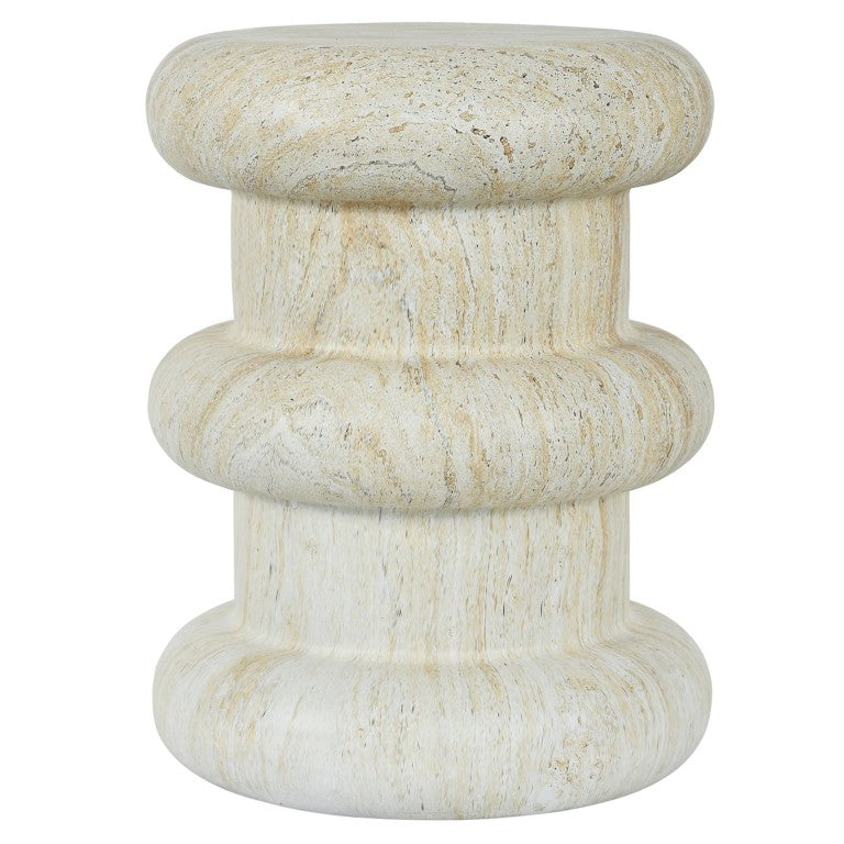 English Elm U_style Sculptural Stone Look MGO Accent Table Organic Tiered Patio and Living Room Decor Light Brown N711P541900A