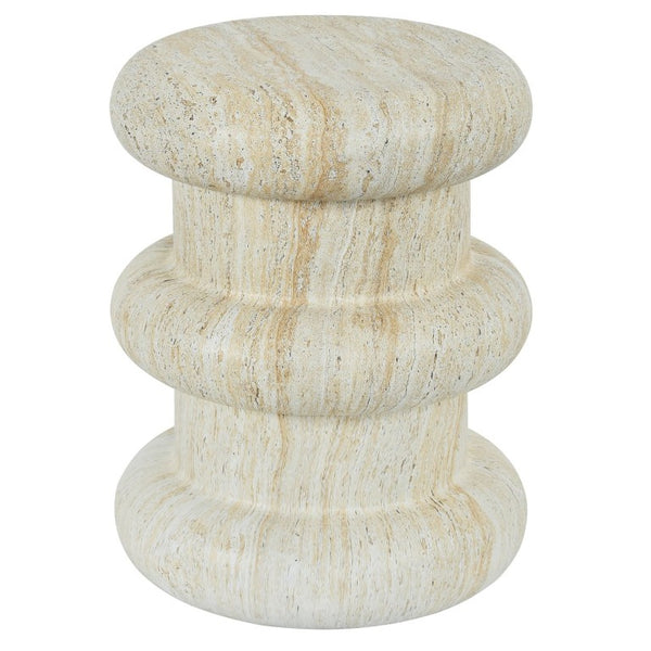 English Elm U_style Sculptural Stone Look MGO Accent Table Organic Tiered Patio and Living Room Decor Light Brown N711P541900A