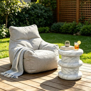 English Elm U_style Sculptural Stone Look MGO Accent Table Organic Tiered Patio and Living Room Decor Gray Marble N711P541900E