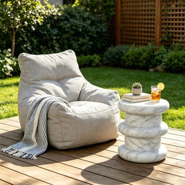 English Elm U_style Sculptural Stone Look MGO Accent Table Organic Tiered Patio and Living Room Decor Gray Marble N711P541900E