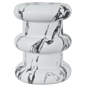 English Elm U_style Sculptural Stone Look MGO Accent Table Organic Tiered Patio and Living Room Decor Black and White Marble N711P541900K