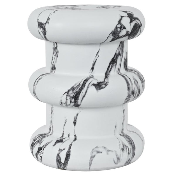 English Elm U_style Sculptural Stone Look MGO Accent Table Organic Tiered Patio and Living Room Decor Black and White Marble N711P541900K