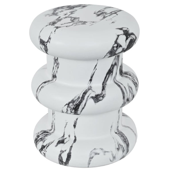 English Elm U_style Sculptural Stone Look MGO Accent Table Organic Tiered Patio and Living Room Decor Black and White Marble N711P541900K