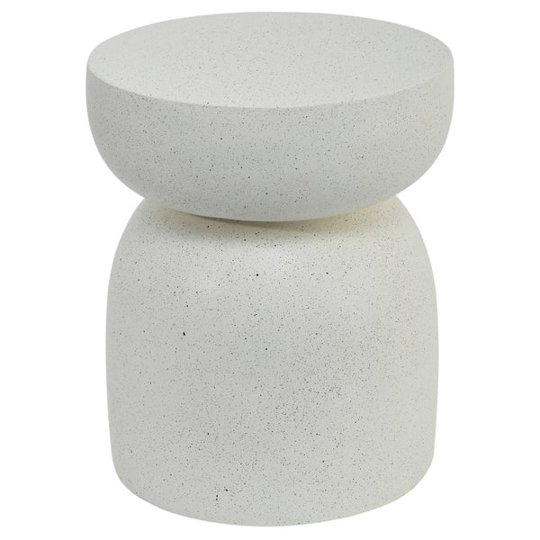 English Elm U_style Hourglass Faux Terrazzo Round Accent Table Sculptural Outdoor Patio Side Stand Beige N711P541905A