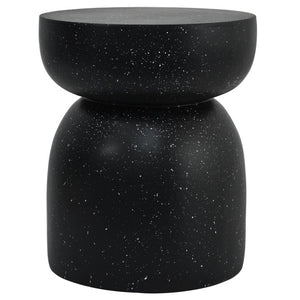 English Elm U_style Hourglass Faux Terrazzo Round Accent Table Sculptural Outdoor Patio Side Stand Black N711P541905B