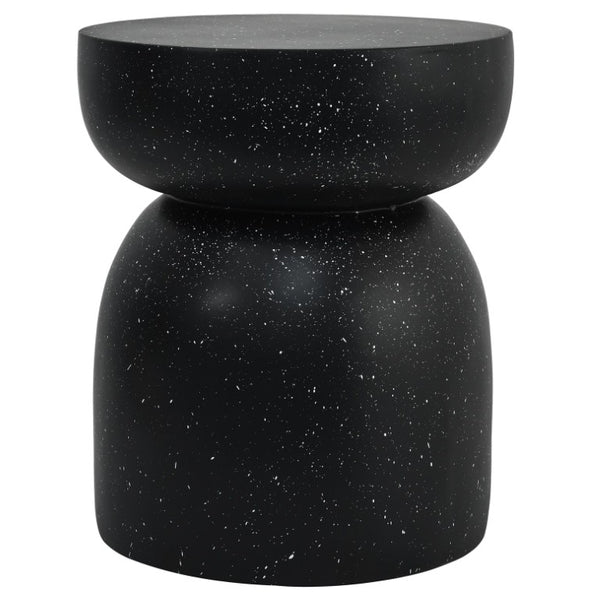 English Elm U_style Hourglass Faux Terrazzo Round Accent Table Sculptural Outdoor Patio Side Stand Black N711P541905B