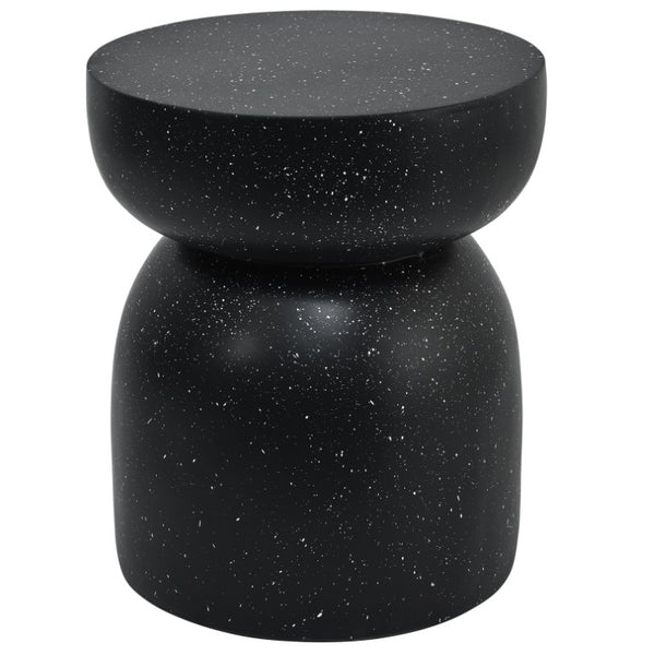 English Elm U_style Hourglass Faux Terrazzo Round Accent Table Sculptural Outdoor Patio Side Stand Black N711P541905B