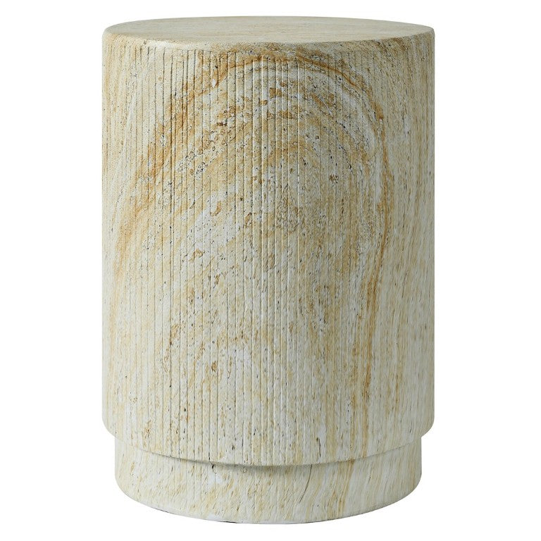 English Elm U_style MGO Cylindrical Outdoor Side Table Sculptural Accent for Patio or Bedroom Light Brown N711P541910A