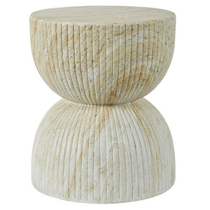 English Elm U_style Hourglass Outdoor Stool Faux Marble Ribbed MgO Patio Garden Accent Table Beige Brown N711P541930A