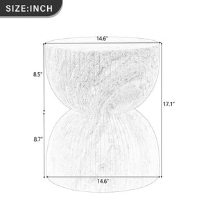 English Elm U_style Hourglass Outdoor Stool Faux Marble Ribbed MgO Patio Garden Accent Table Beige Brown N711P541930A