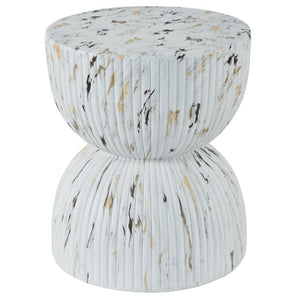 English Elm U_style Hourglass Outdoor Stool Faux Marble Ribbed MgO Patio Garden Accent Table White N711P541930K