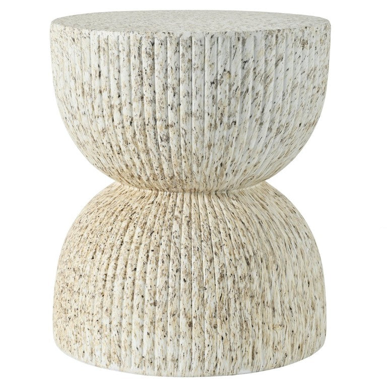 English Elm U_style Hourglass Outdoor Stool Faux Marble Ribbed MgO Patio Garden Accent Table Sand Yellow N711P541930Y
