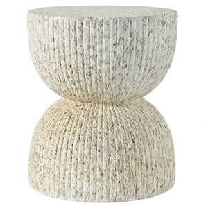 English Elm U_style Hourglass Outdoor Stool Faux Marble Ribbed MgO Patio Garden Accent Table Sand Yellow N711P541930Y