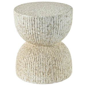 English Elm U_style Hourglass Outdoor Stool Faux Marble Ribbed MgO Patio Garden Accent Table Sand Yellow N711P541930Y