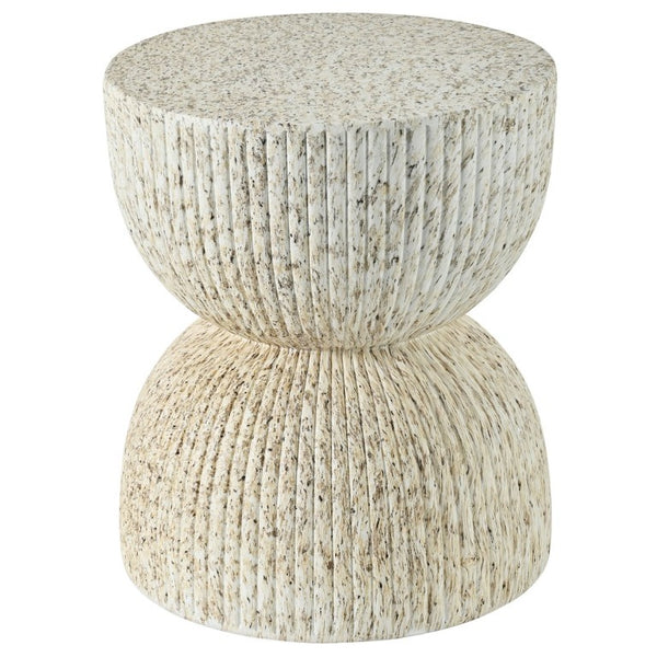 English Elm U_style Hourglass Outdoor Stool Faux Marble Ribbed MgO Patio Garden Accent Table Sand Yellow N711P541930Y
