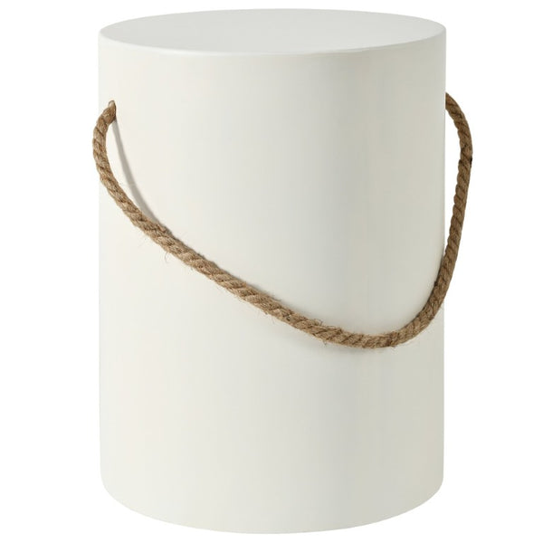 English Elm U_style Concrete Round Outdoor Side Table with Jute Rope Base for Patio or Bedroom Beige Brown N711P541934A