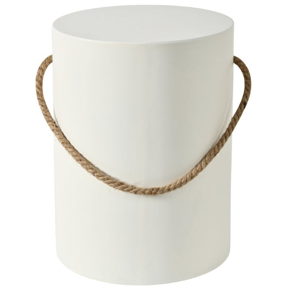 English Elm U_style Concrete Round Outdoor Side Table with Jute Rope Base for Patio or Bedroom Beige Brown N711P541934A