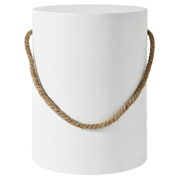 English Elm U_style Concrete Round Outdoor Side Table with Jute Rope Base for Patio or Bedroom Off White N711P541934K