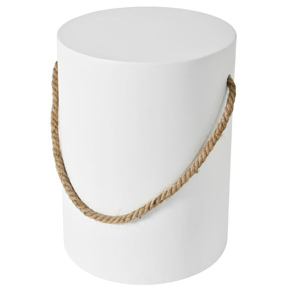 English Elm U_style Concrete Round Outdoor Side Table with Jute Rope Base for Patio or Bedroom Off White N711P541934K