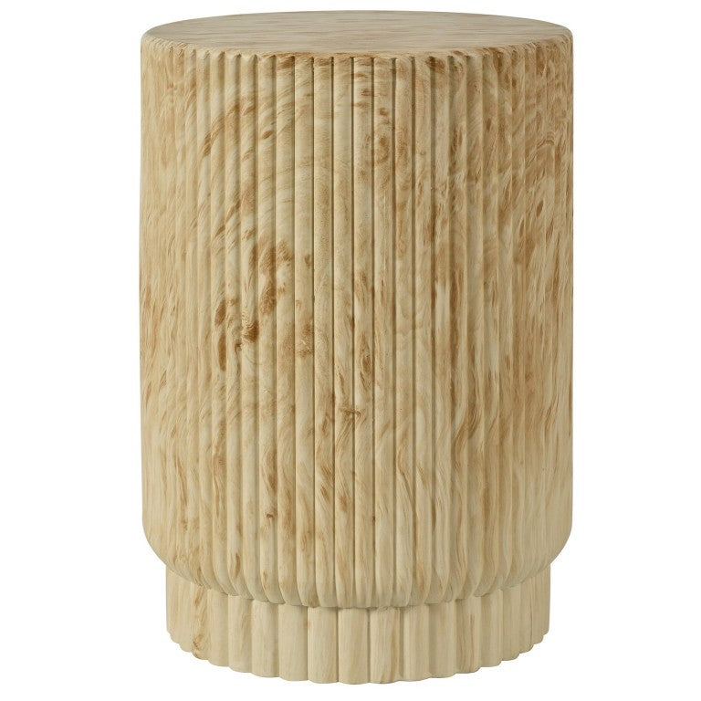 English Elm U_style Fluted Concrete Look MGO Round Side Table Indoor Outdoor Patio Pedestal Brown N711P541937M