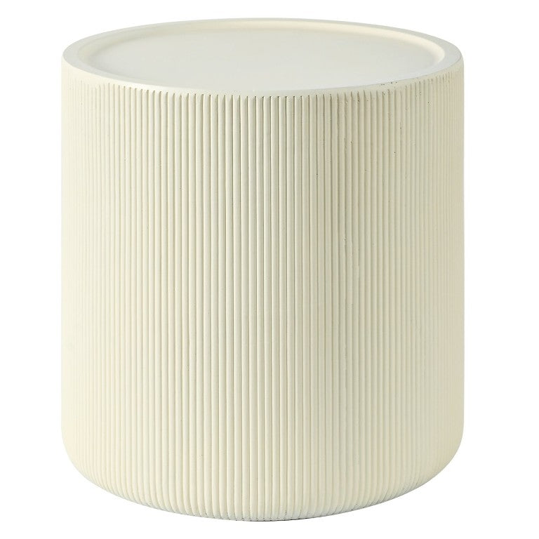 English Elm U_style Outdoor Fluted Cylindrical Side Table MGO Weather Resistant Sculptural Patio Accent Beige N711P541940A