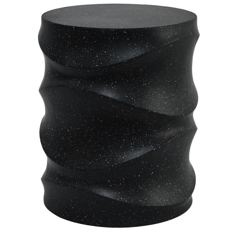 English Elm U_style Sculptural MGO Outdoor Side Table with Stone Textured Finish for Patio or Living Black N711P541949B