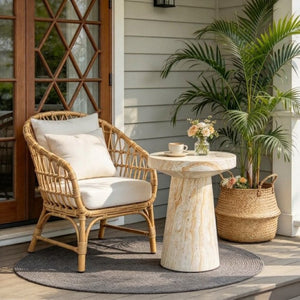 English Elm U_style Round Magnesium Oxide Accent Table Stone Textured Finish for Patio or Living Room Reddish-Brown N711P541951A