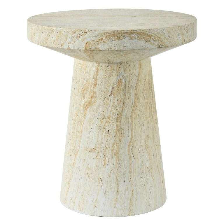 English Elm U_style Round Magnesium Oxide Accent Table Stone Textured Finish for Patio or Living Room Reddish-Brown N711P541951A
