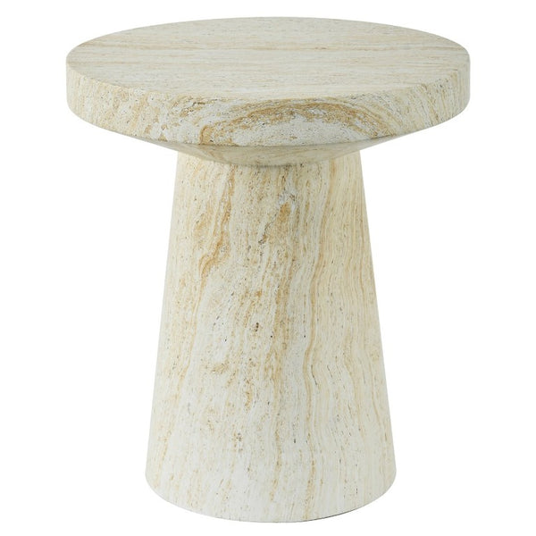 English Elm U_style Round Magnesium Oxide Accent Table Stone Textured Finish for Patio or Living Room Reddish-Brown N711P541951A